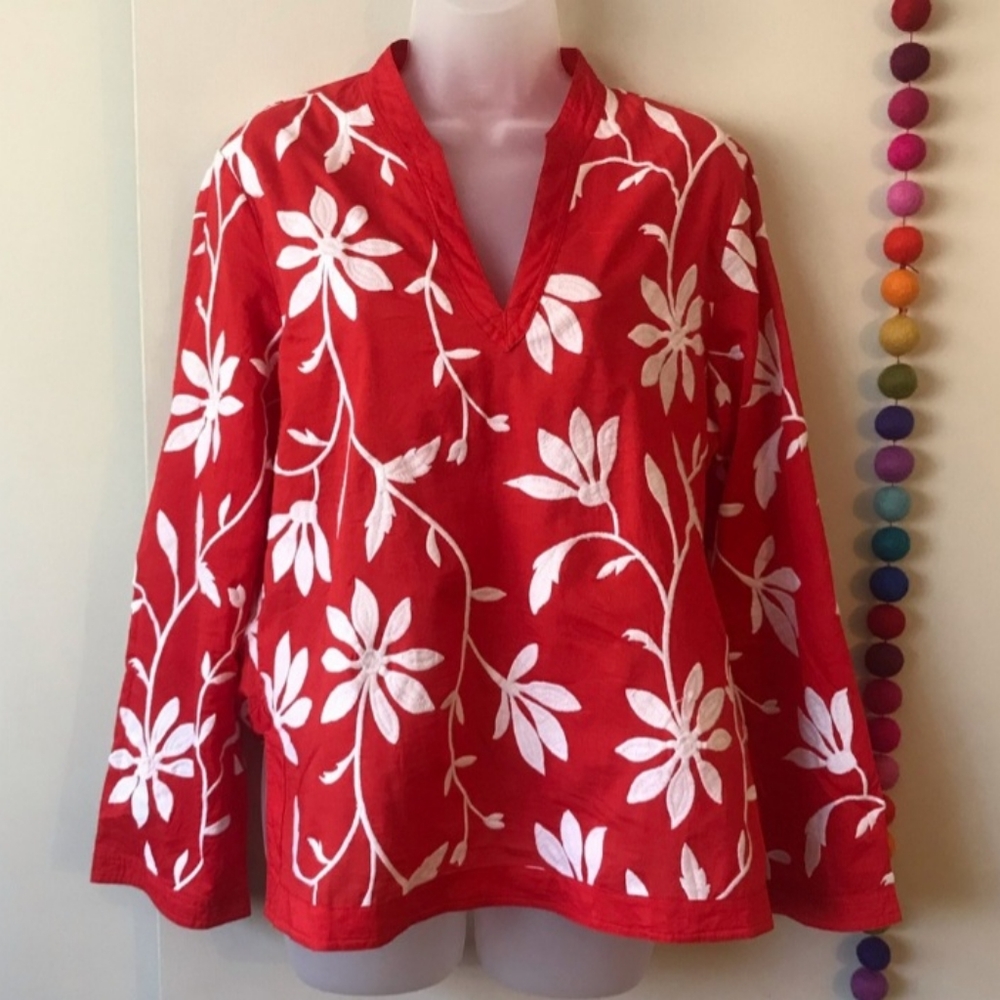 Talbots red embroidered tunic size 12